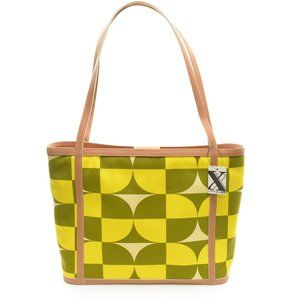 Maxx New York Large Geometry Pattern Canvas Leather Trim Tote Bag
